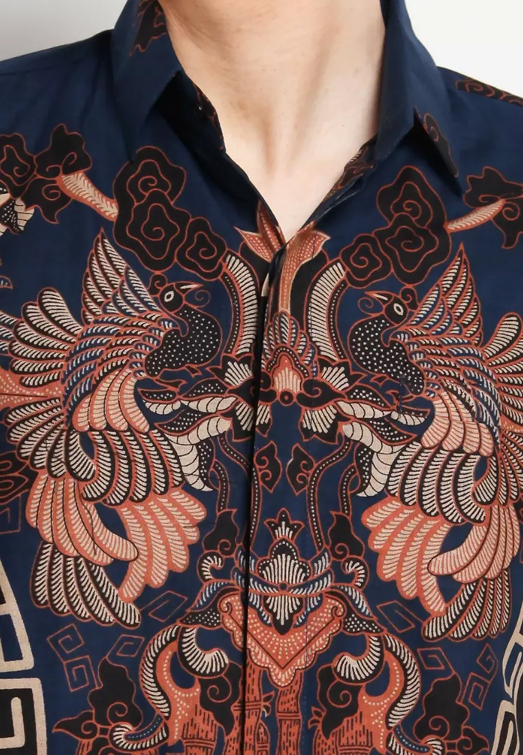 Kemeja Batik Pria Premium Slimfit Elegant Modern Lengan Panjang Blu Megasa