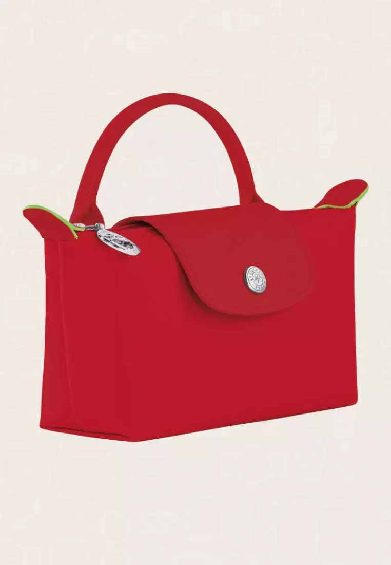 Longchamp Le Pliage Green Pouch With Handle Tomato