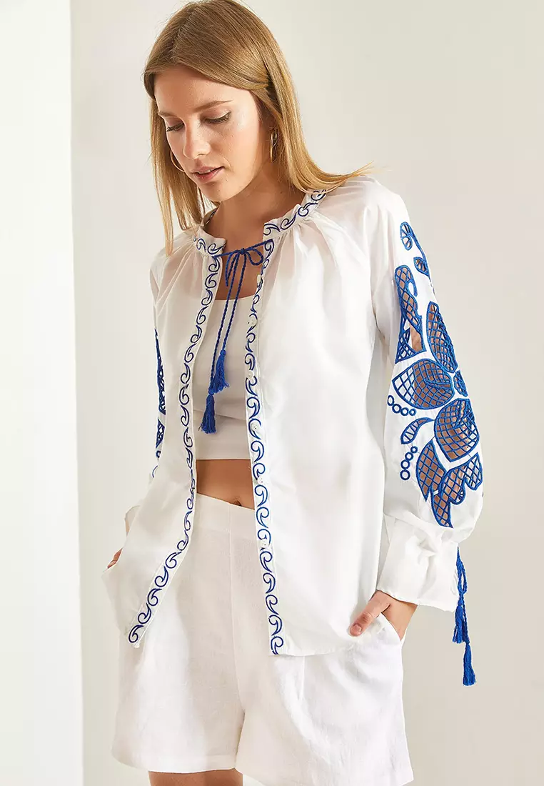 Lapel Collared Embroidered Casual Shirt