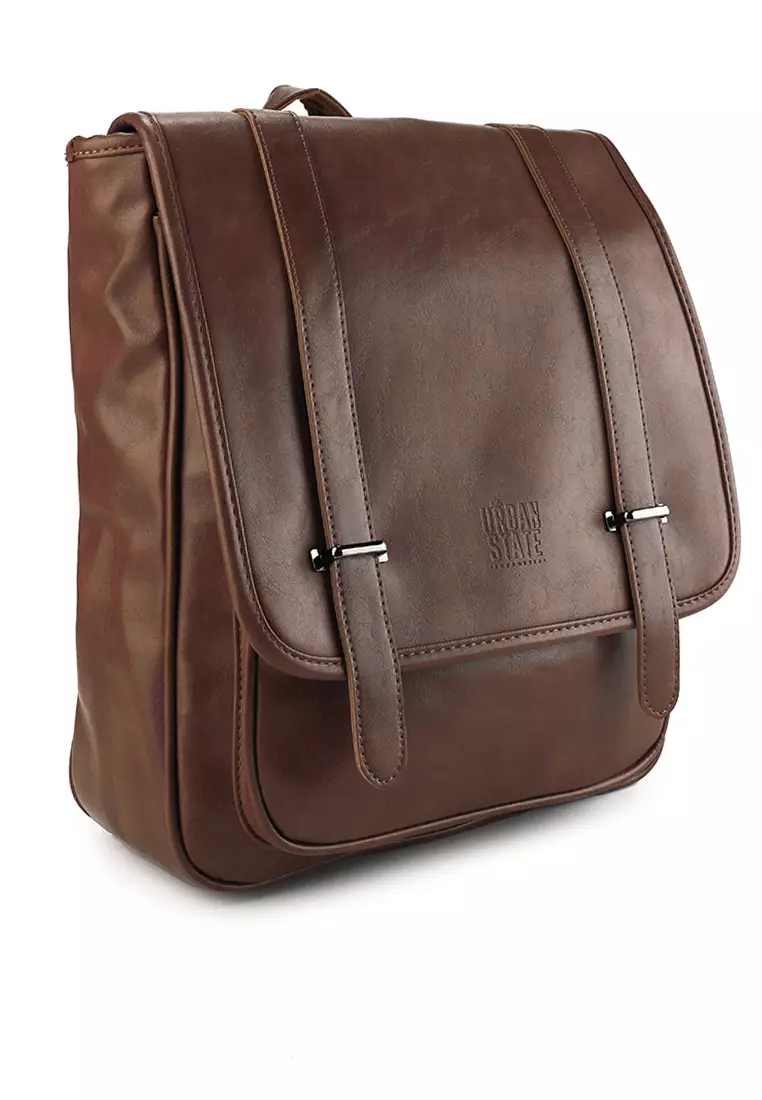 Distressed Leather Commuter Messenger Backpack