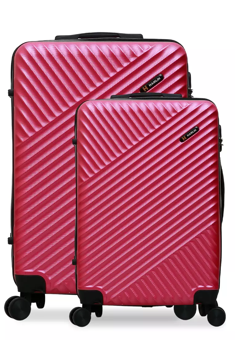 Isvara Tas Koper One Set Unisex Large Compartment Suitcase Number Code Locking Material Fiber ABS ORIGINAL - Pink