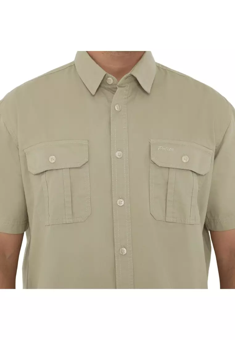 POLICE Kemeja Polos Cotton Kantong Dua Regular Fit Pria