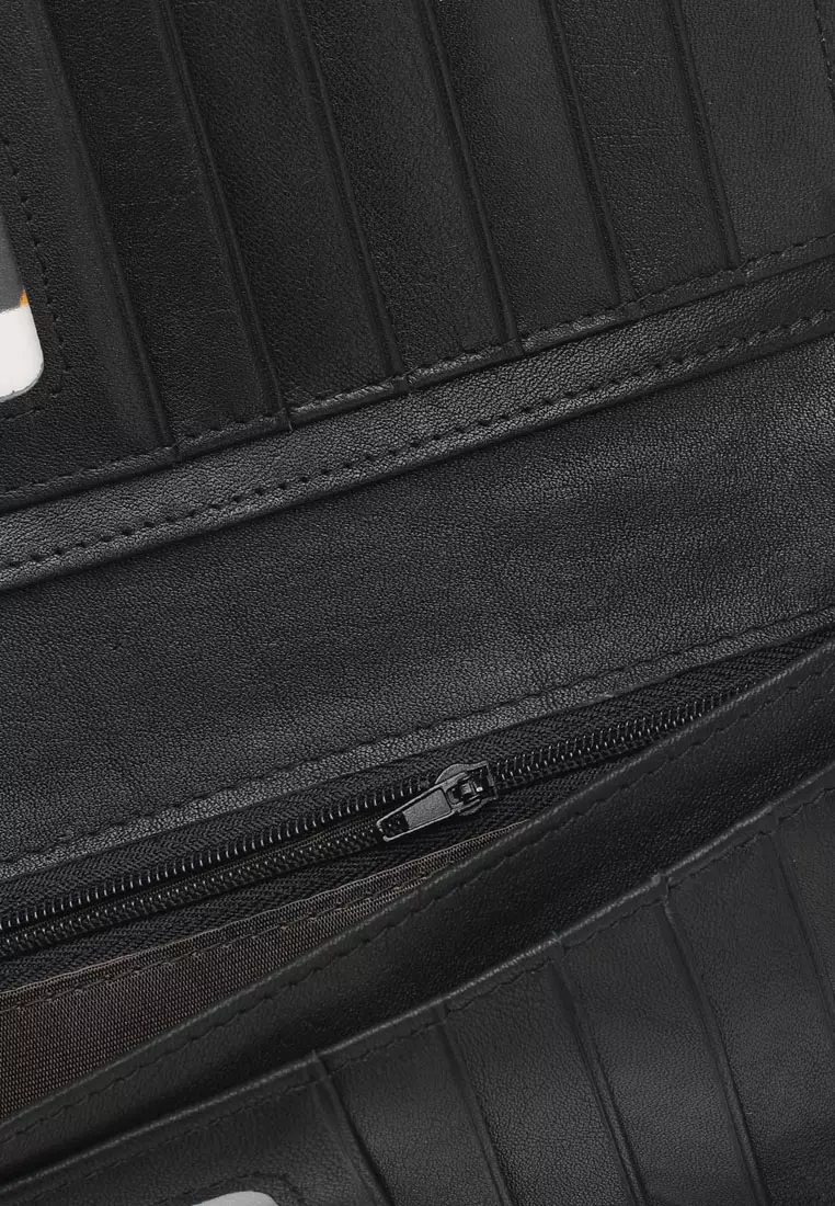 Men's Genuine Leather Zipper Long Wallet - Black