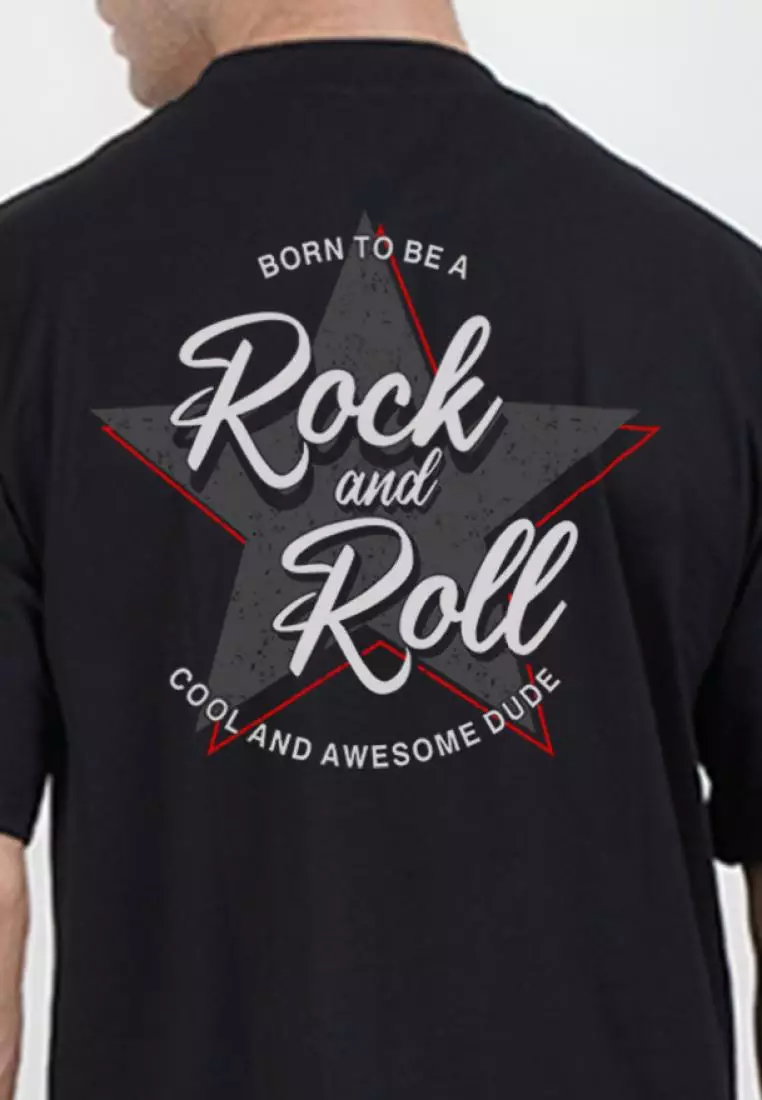 超大摇滚黑色棉质短袖圆领休闲 T 恤