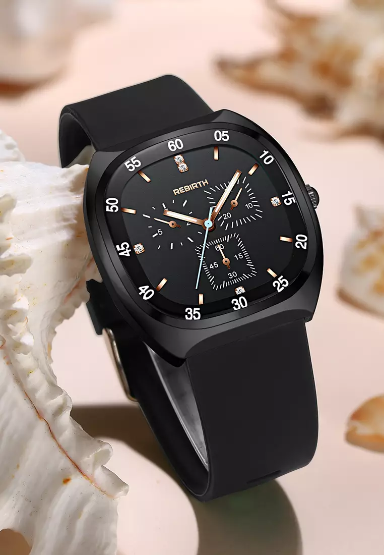 Jam Tangan Wanita Original Berlian Kasual Kuarsa Tali Silikon Anti Air Jam Tangan Cewek hitam