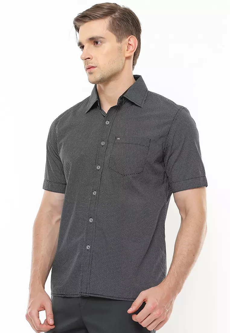 LGS - Kemeja Casual Pria - Lengan Pendek - Motif Polkadot - Warna Hitam - CSH.272.S570.1130.C