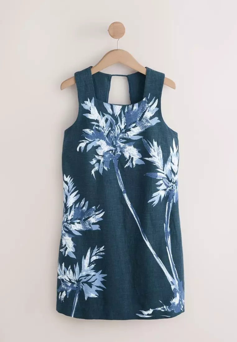 Square Neck Shift Mini Dress with Linen