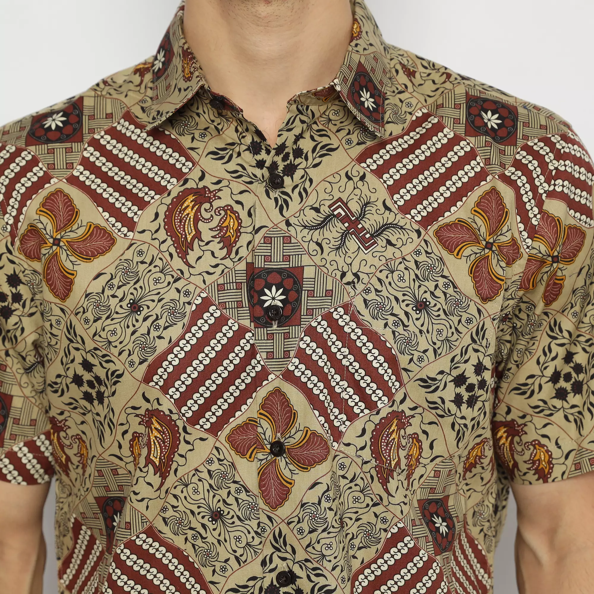 Jual Platini Platini Kemeja Batik Pria Lengan Pendek Katun Coklat