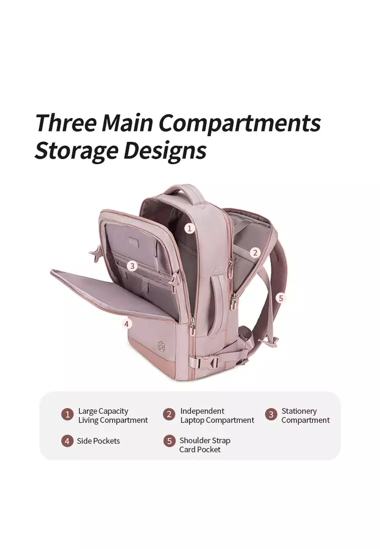 Waterproof Expandable 3 Zipper Suitcase with USB Port Large Backpack for Women