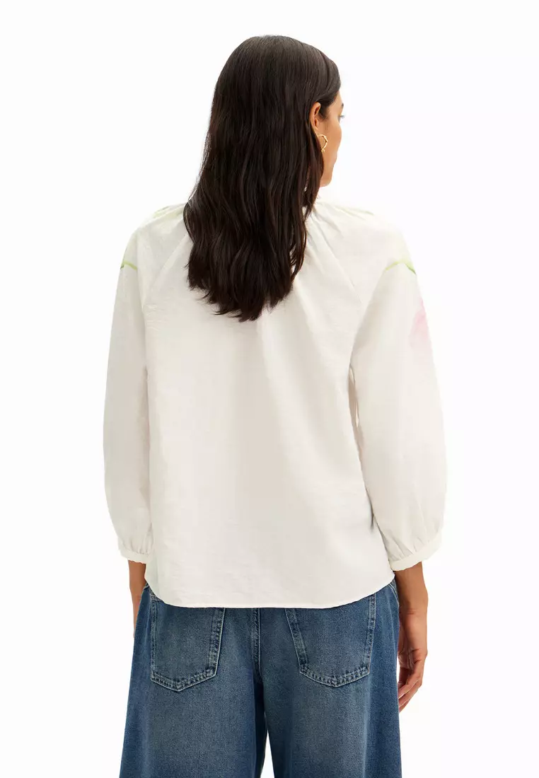 Desigual Woman Flowy Blouse with Watercolor Floral Print.
