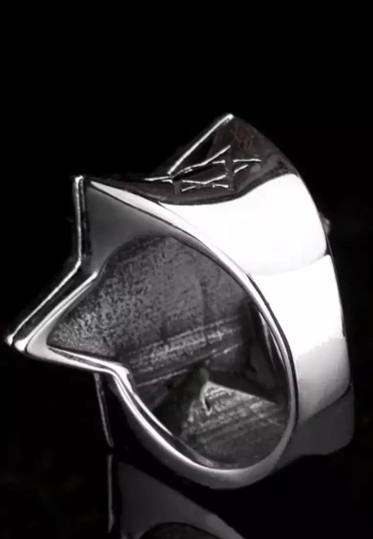 Aksesoris Pria Vintage Star Zircon Premium Stainless Steel Ring Cincin Pria Silver & Black