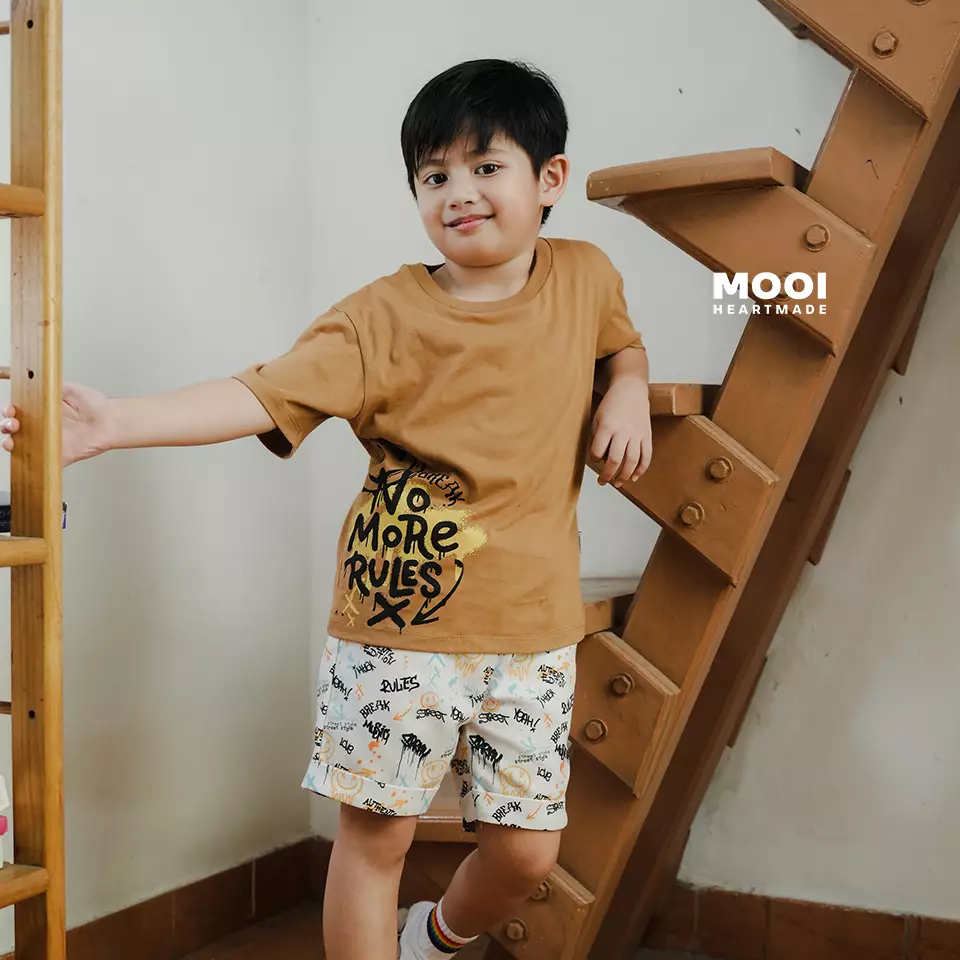Mooi Setelan Anak Kaos Anak Tshirt Street Graffiti Set - Ginger Brown