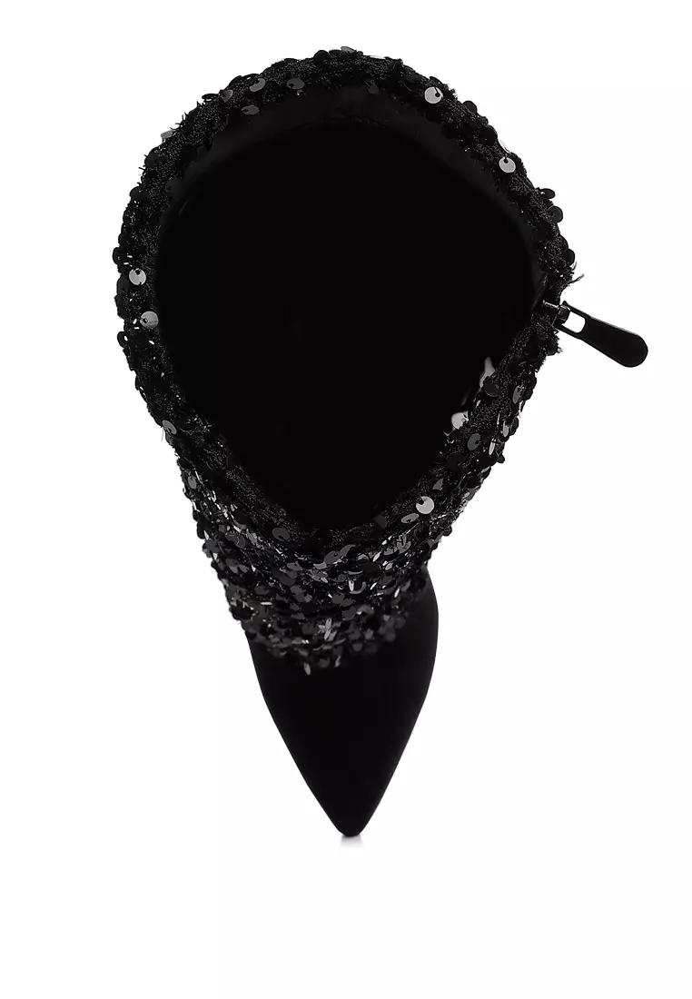 黑色亮片折疊小牛皮靴