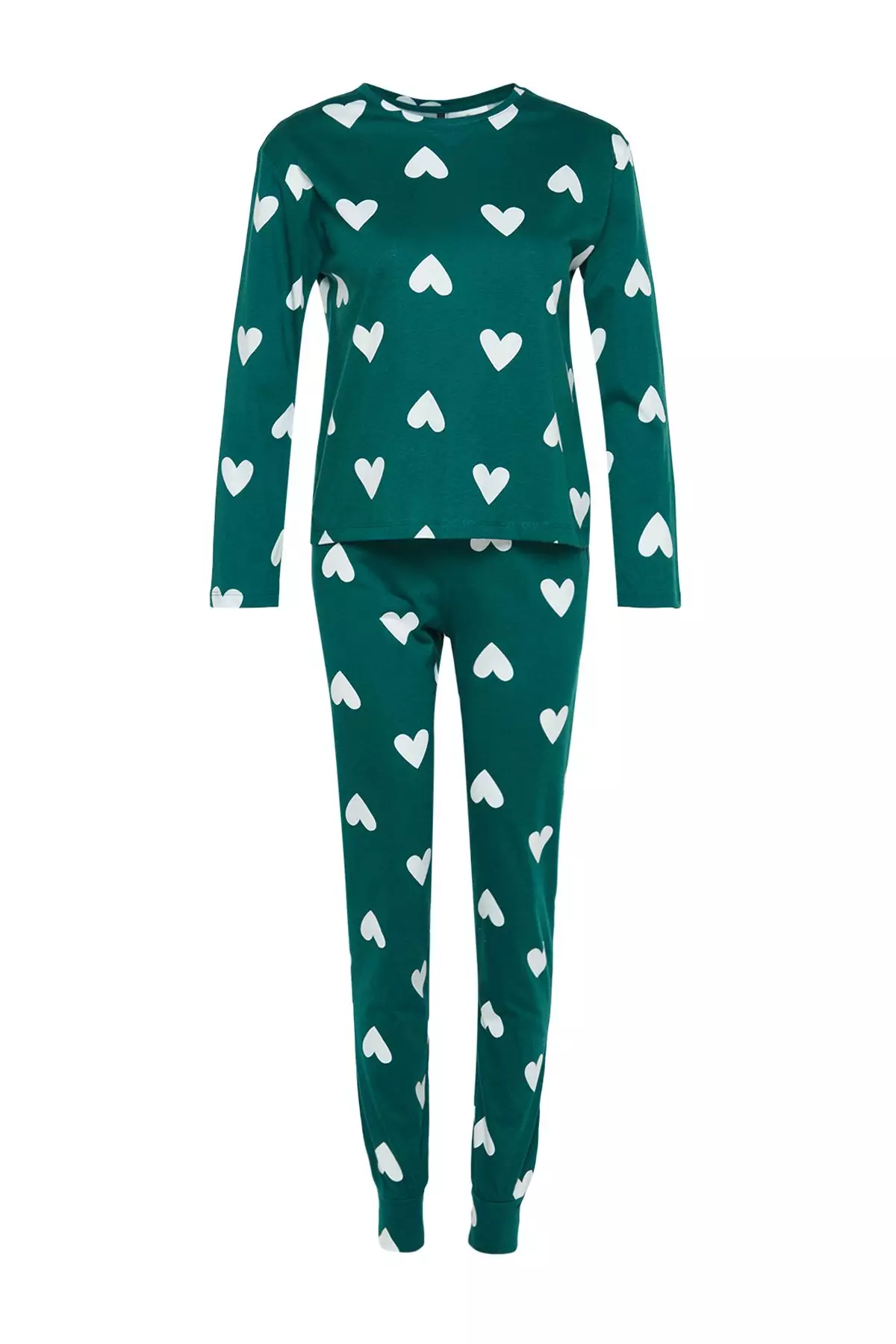 Emerald Green 100% Cotton Heart Knitted Pajama Set THMAW21PT0566