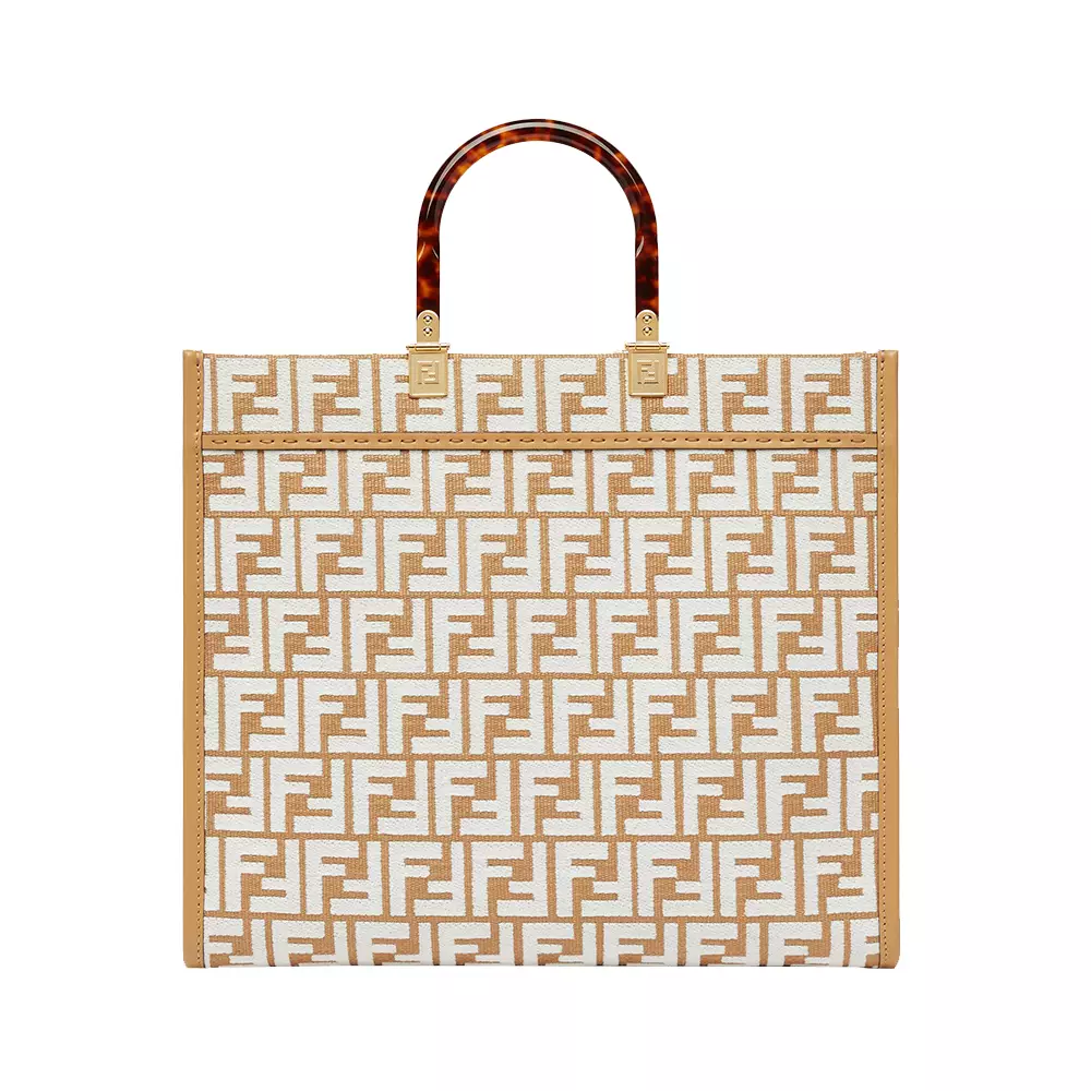 Jual Fendi Fendi Medium Sunshine Shopper Raffia Bag FF Motif White