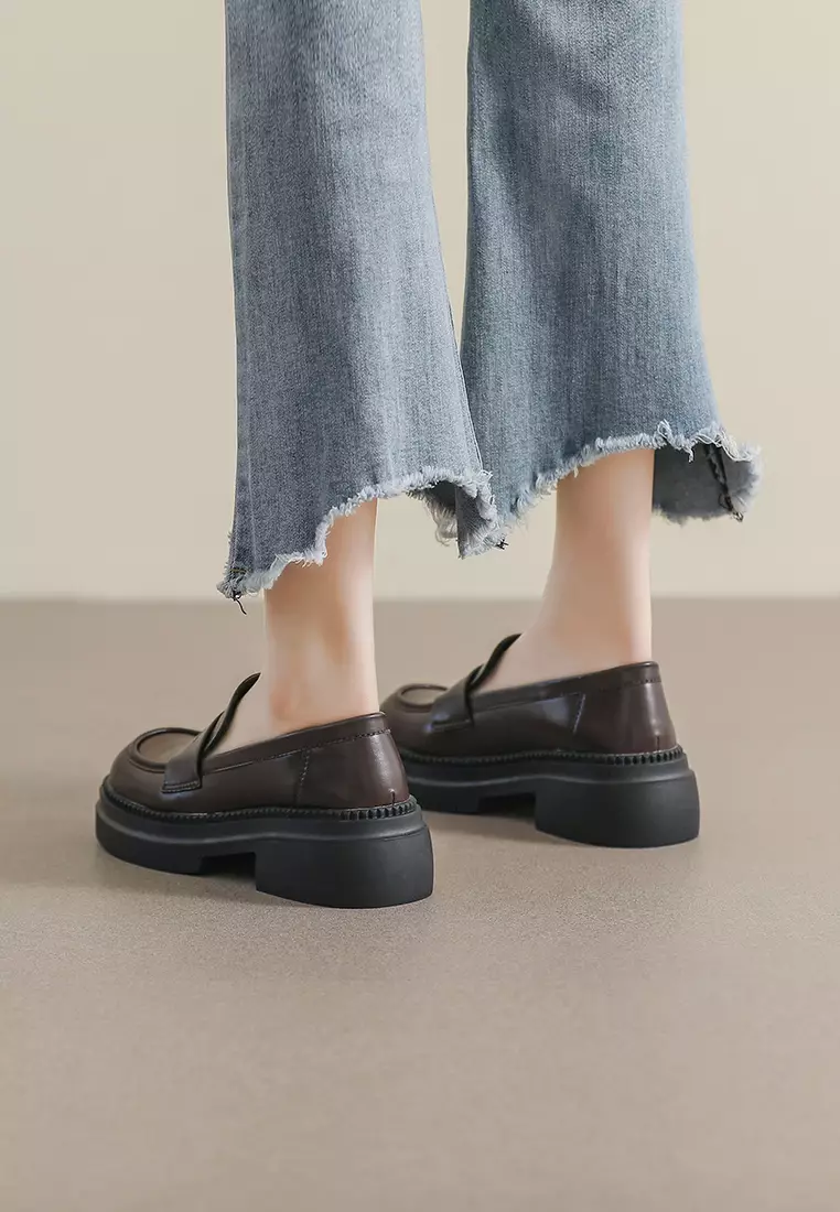 Platform Penny Microfiber Leather Loafers WW969-1