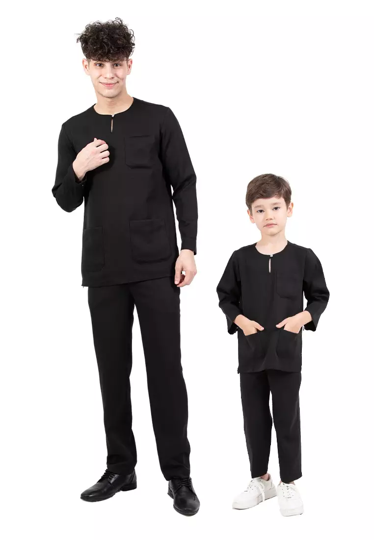 Alain Delon Slim Fit Baju Johor Ayah Anak Sedondon set - 19024504A-99Black