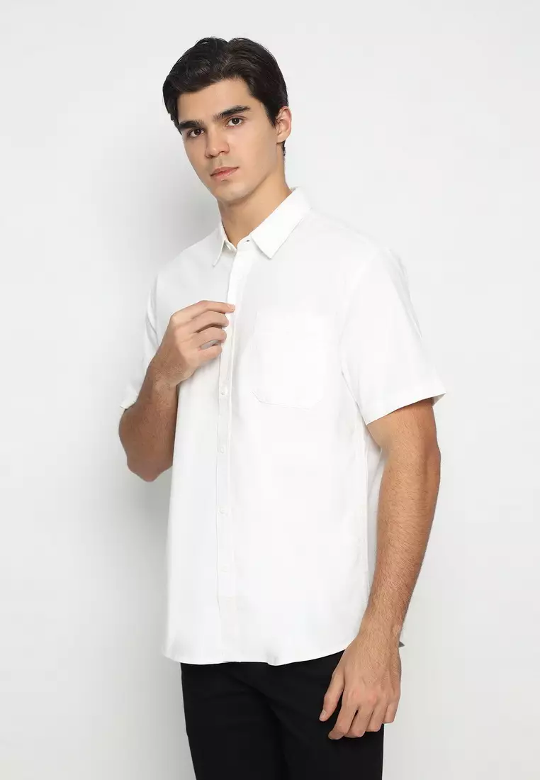 POLICE Kemeja Polos Cotton Putih Regular Fit Pria