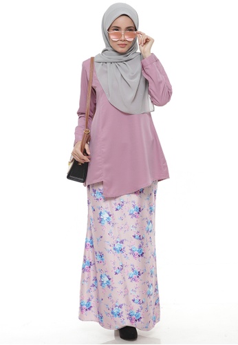 Amanda Blouse & Skirt Set (Light Mauve) from Ms.Husna Apparel in Pink