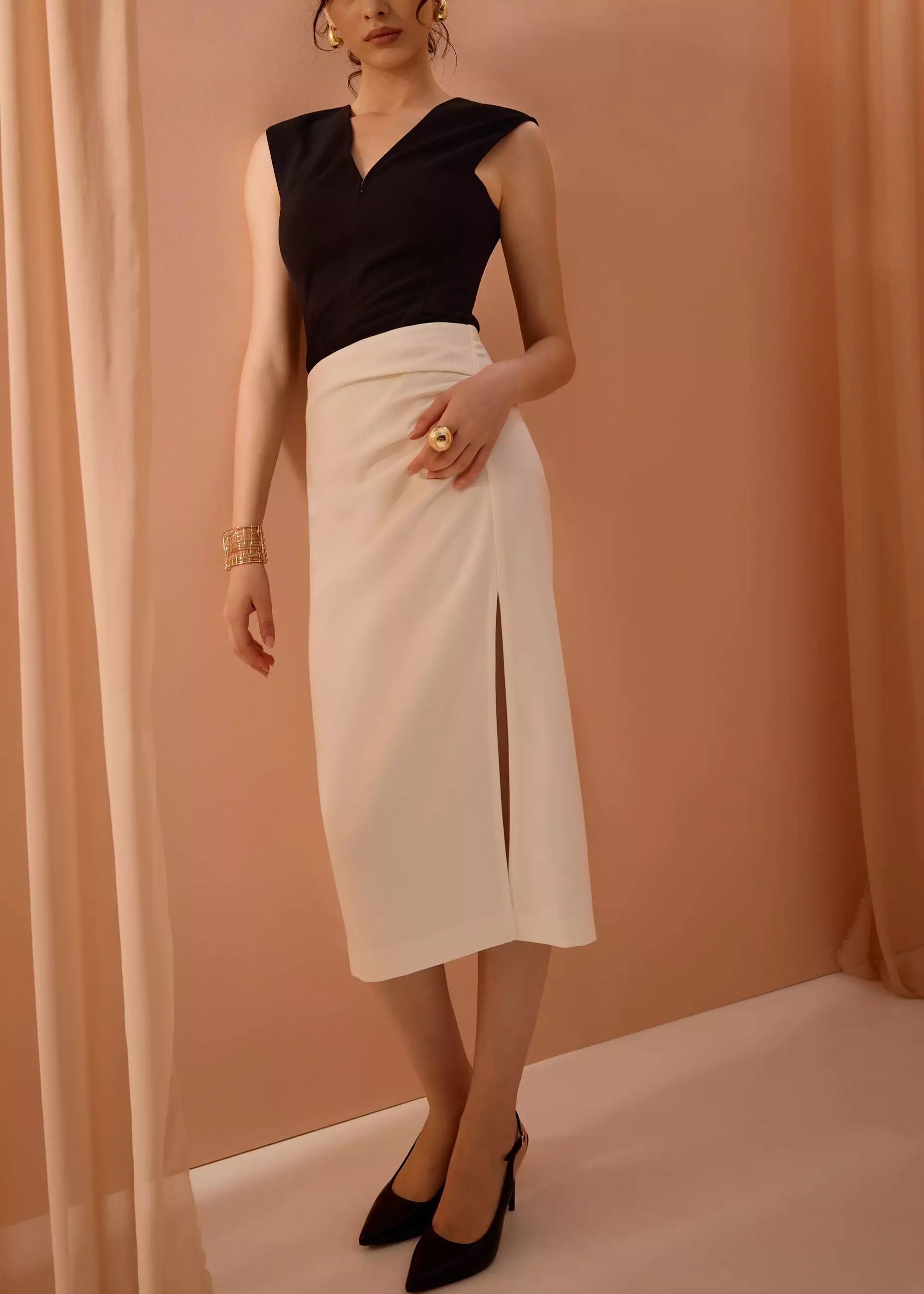 Rok Wanita - Mei Elastic High Slit Column Midi Skirt