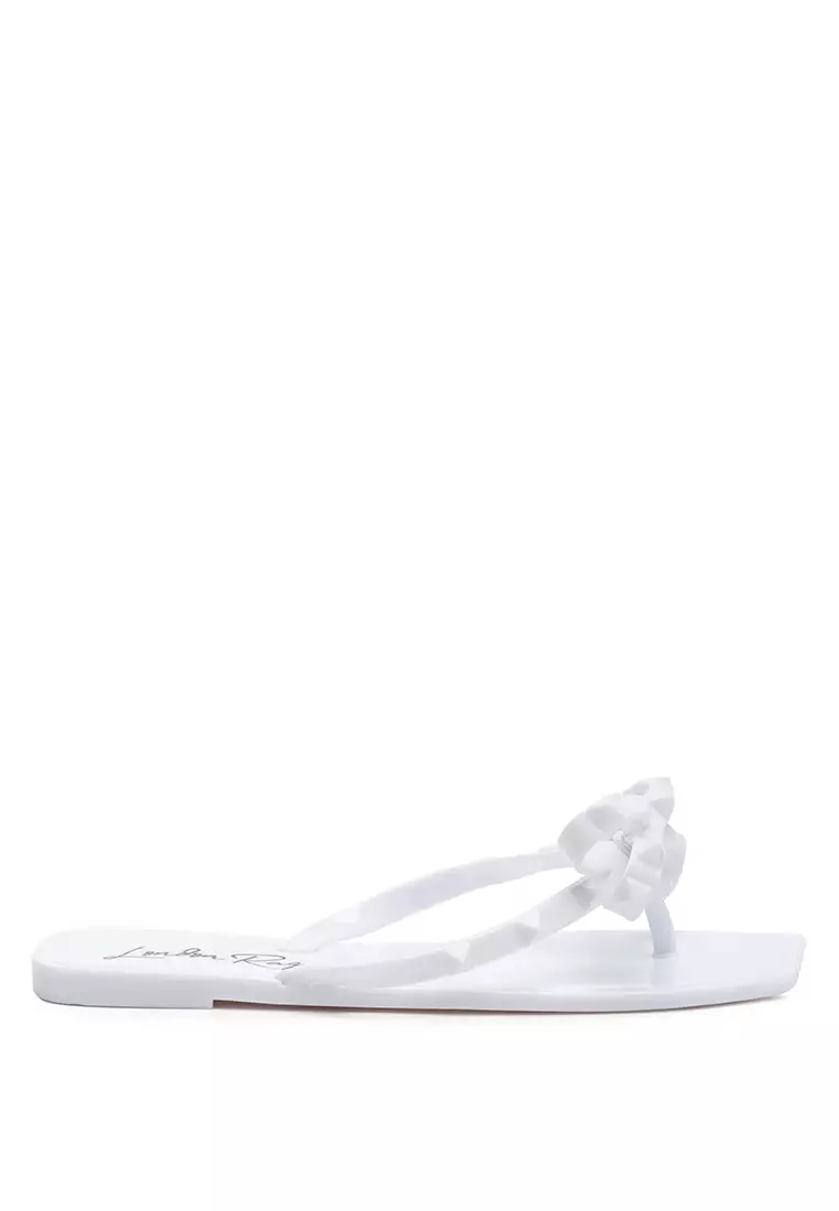 Discount on London Rag  shoes - SKU: White Bow Thong Flats