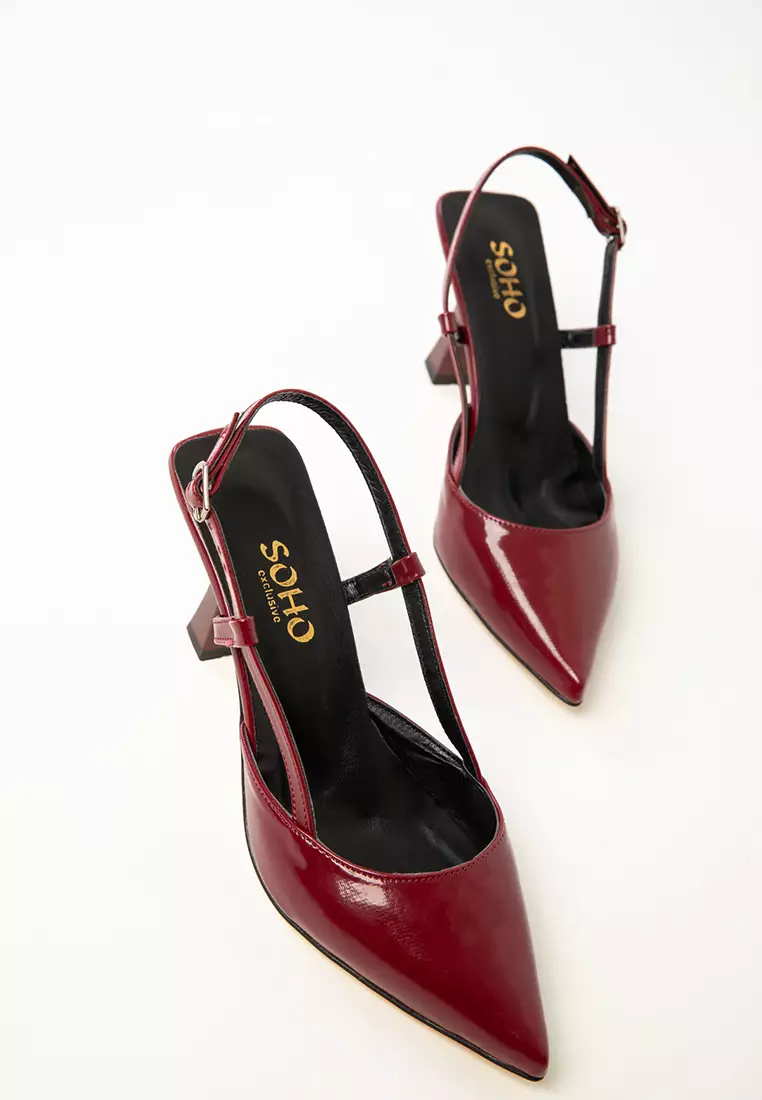 Claret Red Patent Leather Women's Classic Heeled Shoes 20256