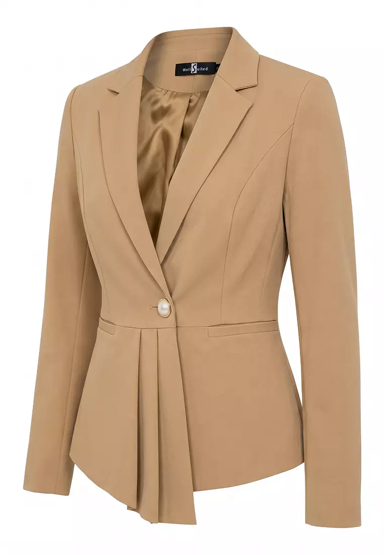 Asymmetric Pleated Peplum Blazer