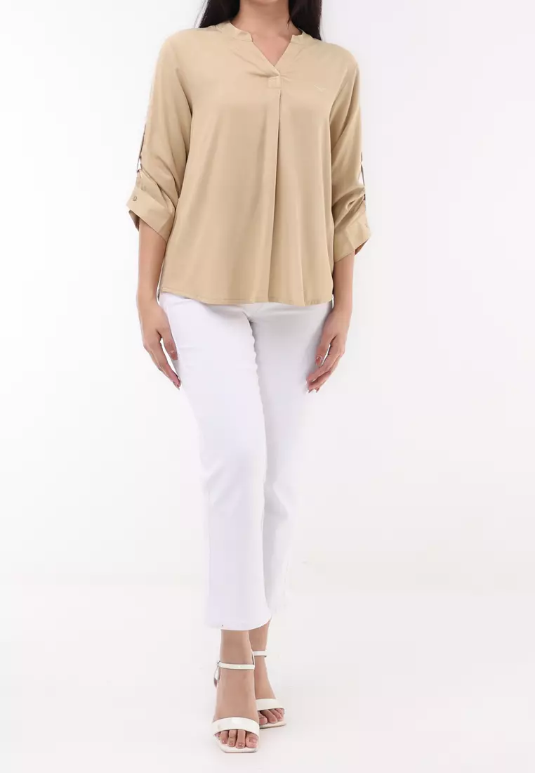 Plain Single Bold Twill 3/4 Blouse