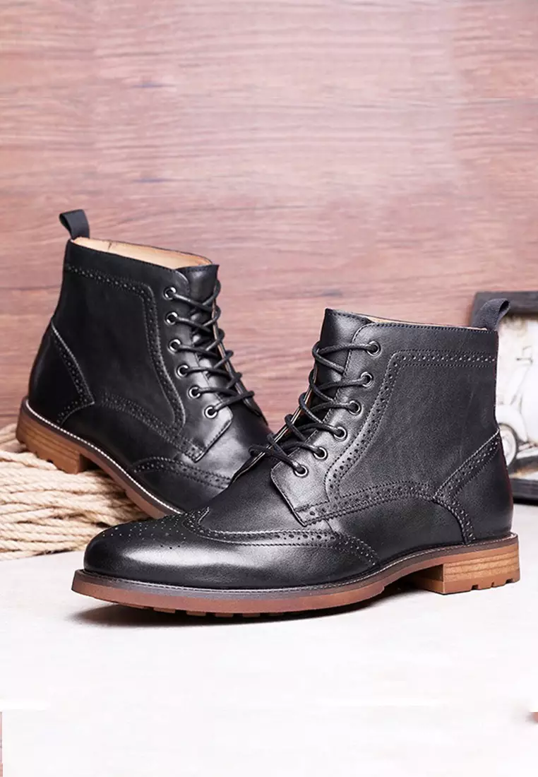 Mens black leather deals brogue boots