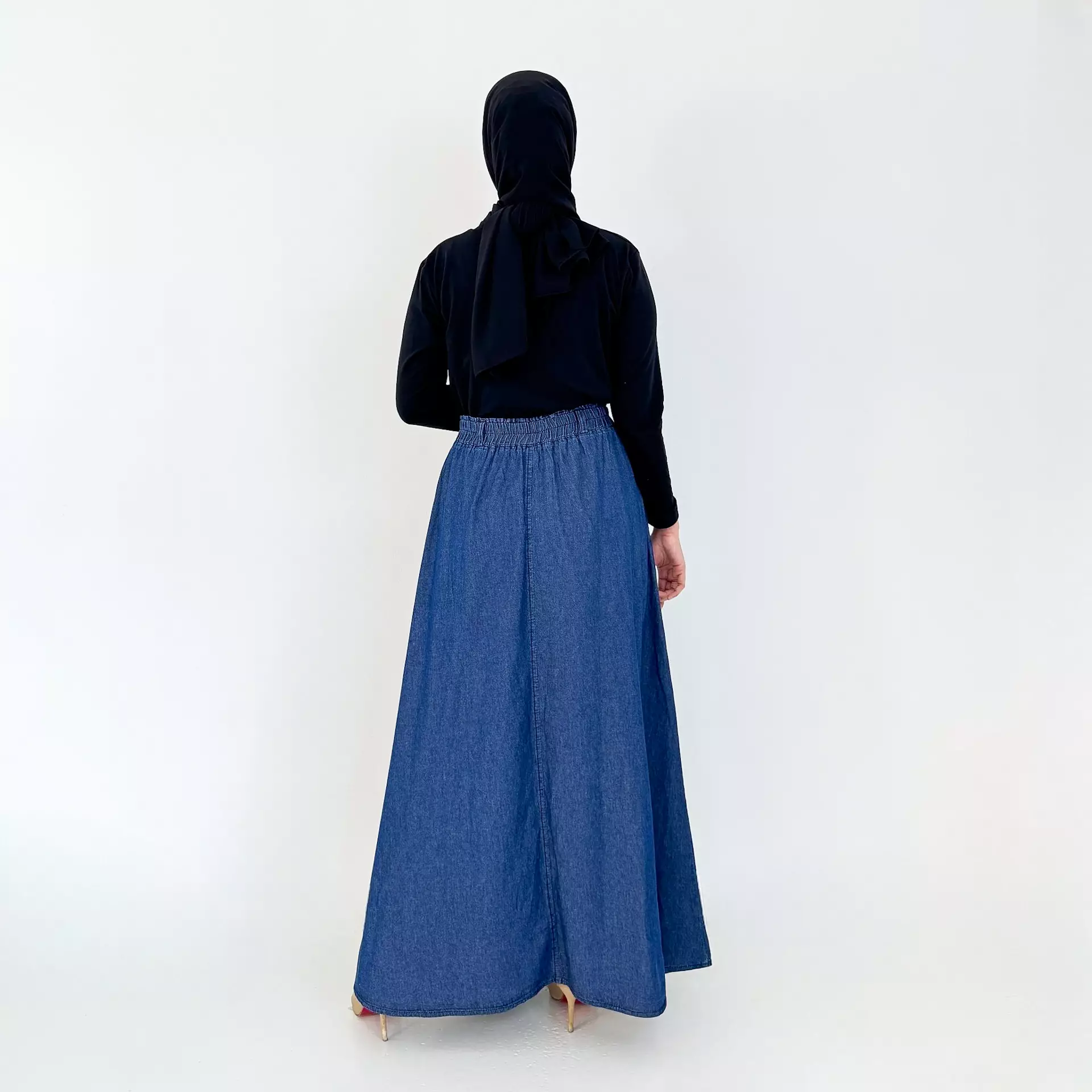 Rok Panjang Jeans Wanita - Ima Denim Flare Skirt BIRU