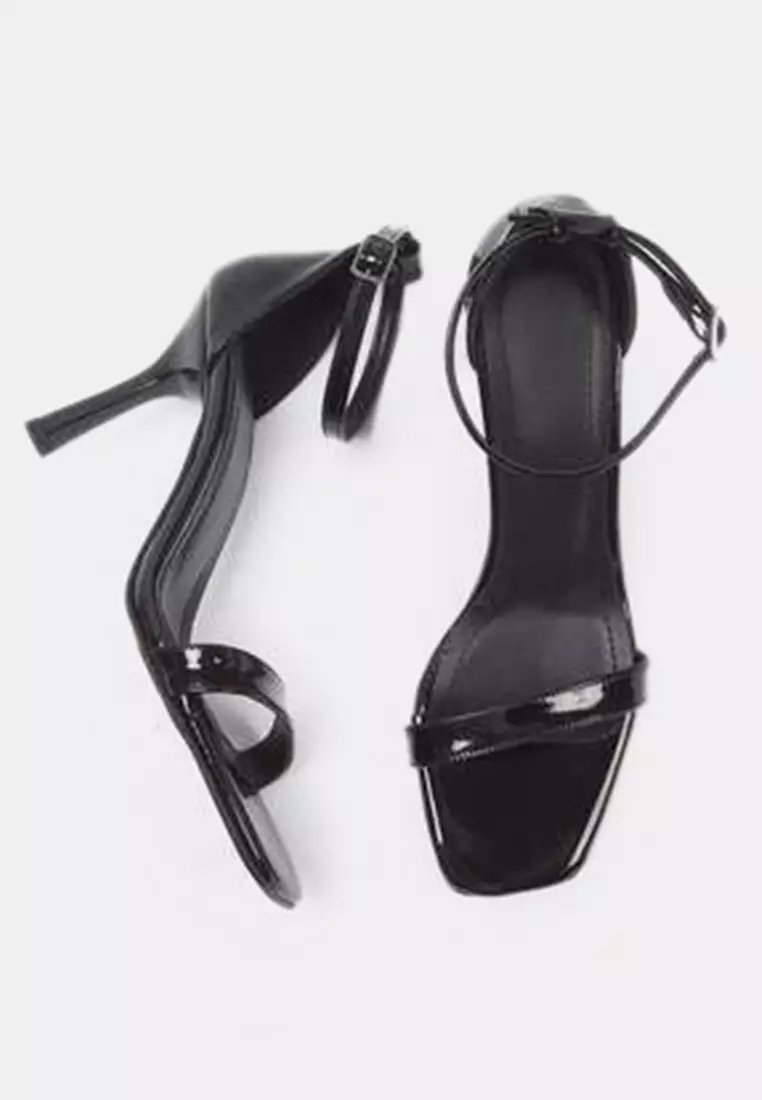 Black Ankle Strap Women Thin Heels Shoes Takss25To00097
