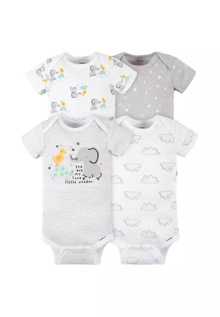 Buy Gerber Childrenswear Gerber 4-Pack Baby Neutral Baby Animals Short  Sleeve Onesies® Bodysuits in White 2024 Online