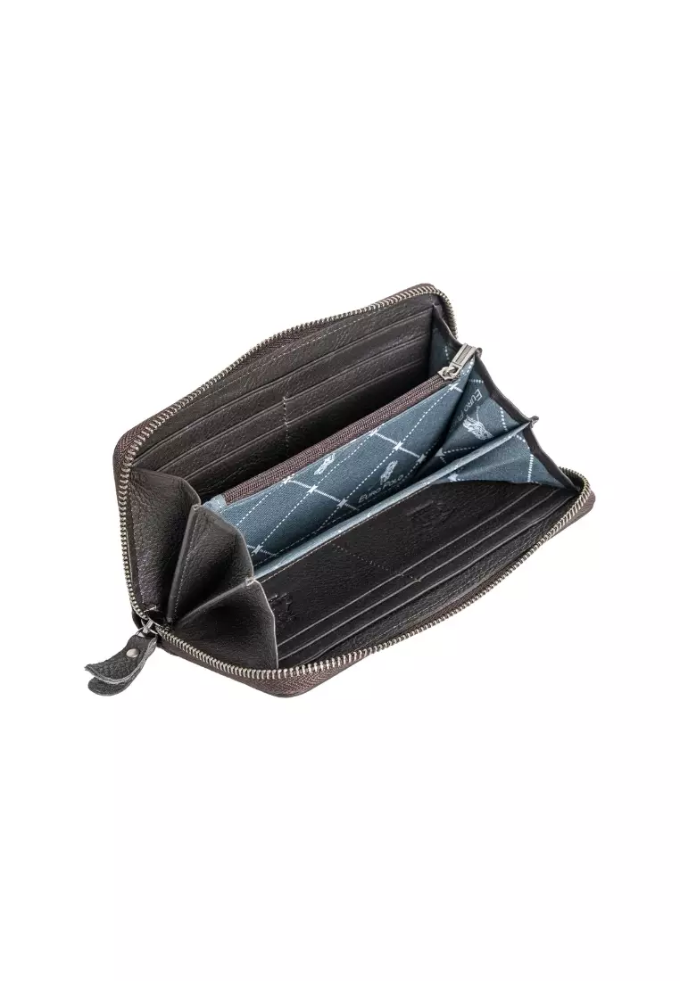 Men's RFID Leather Zip-Around 8 Card Slot Wallet with Wrist Strap EWB 50158