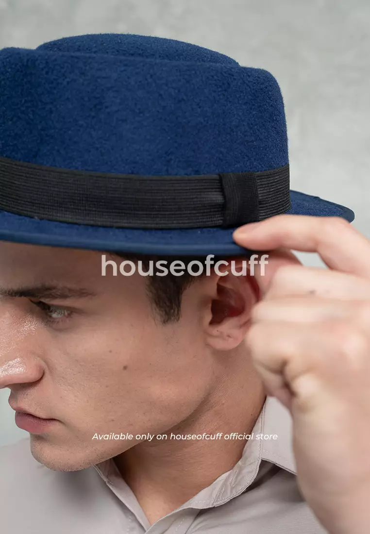 Topi Pork Pie Hat Fedora Biru