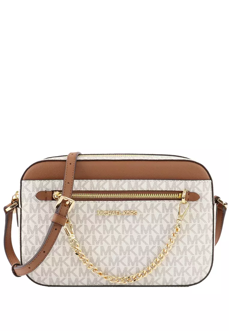 Authentic Michael Kors Jet Set Travel in Signature Coated Monogram  Drawstring Large Women's Tote Bag with Pouch - Vanilla