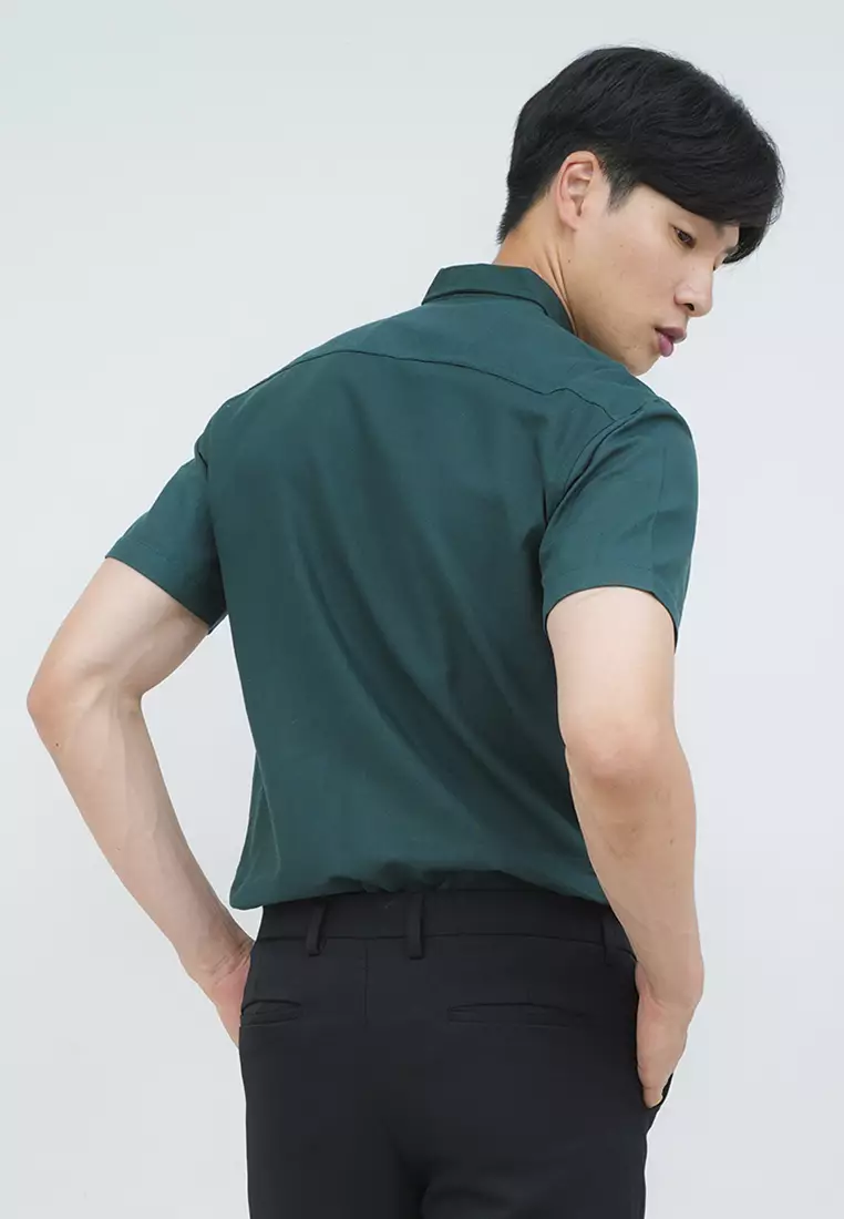 Kemeja lengan pendek pria formal slim fit dark tosca houseofcuff - M