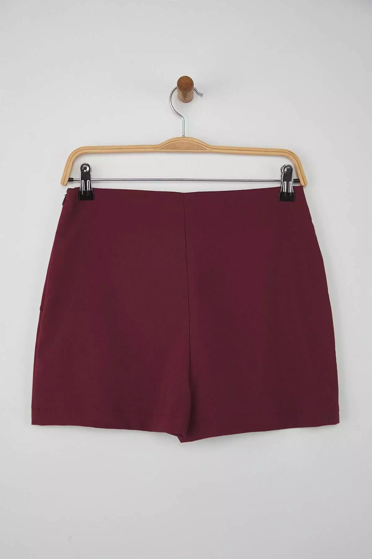 Burgundy Bow Detailed Slit Mini Woven Shorts Skirt