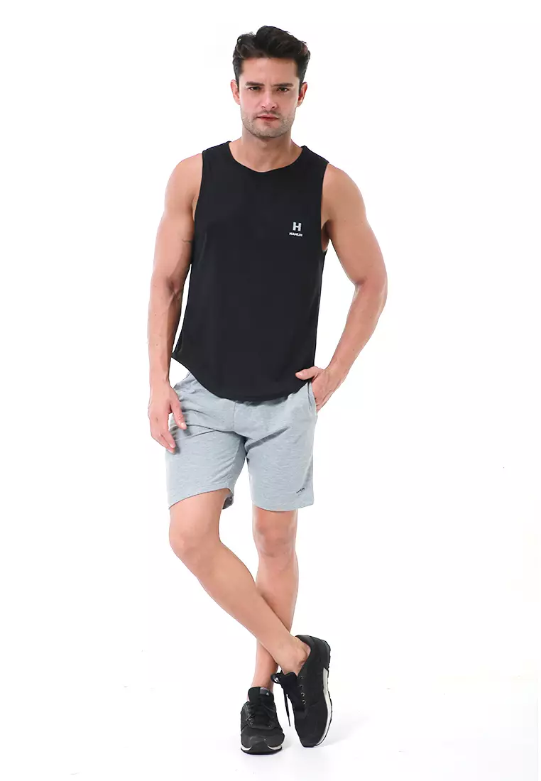 Bobby Atasan Kasual Pria Singlet Gym Motif Polos Sleeveless Sports Shirt Material Polyester Fiber ORIGINAL - Black