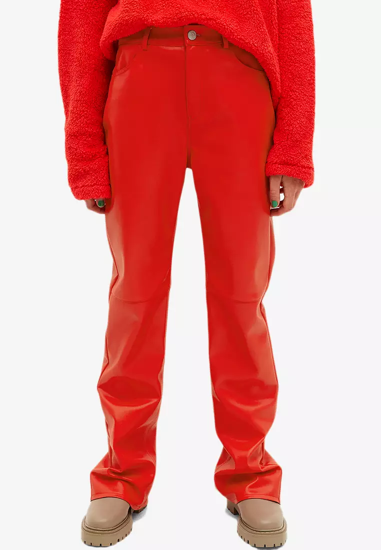 Red on sale pu pants