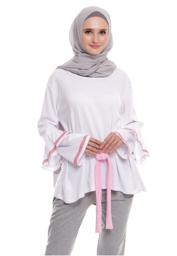 Ryma Hand Bell Top White - Pink