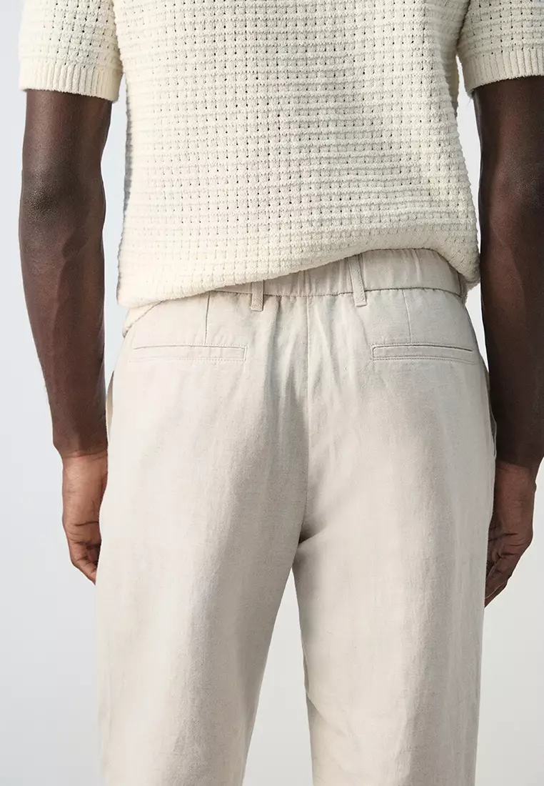 修身剪裁 短版亞麻棉質長褲