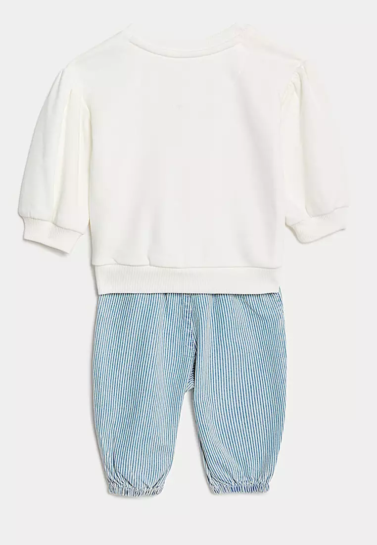 2pc Cotton Rich Striped Slogan Outfit