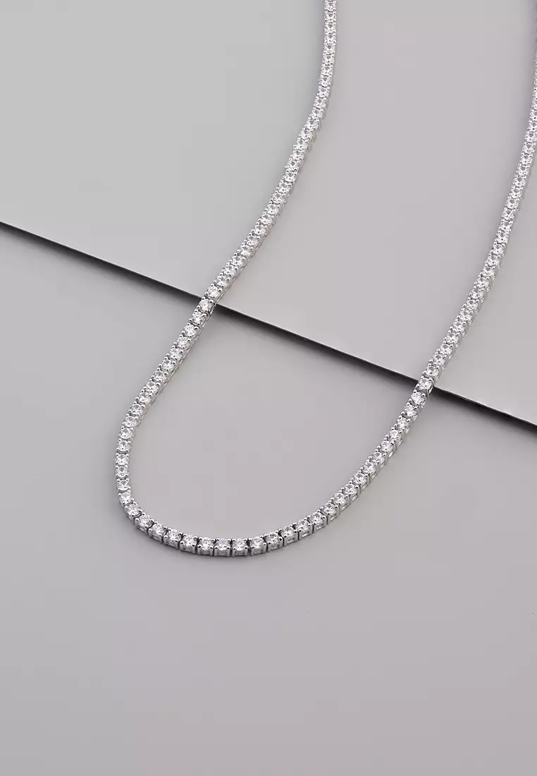 Pave 925 Sterling Silver Tennis Necklace