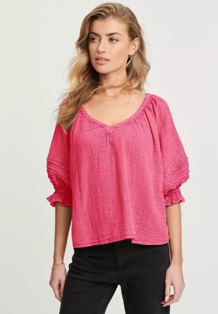 Buy NEXT Washed V-Neck Cotton Blouse Online | ZALORA Malaysia