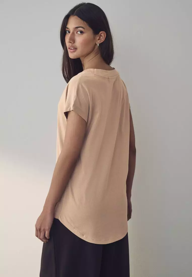 V-Neck 100% Cotton Rich Cap Sleeve T-Shirt