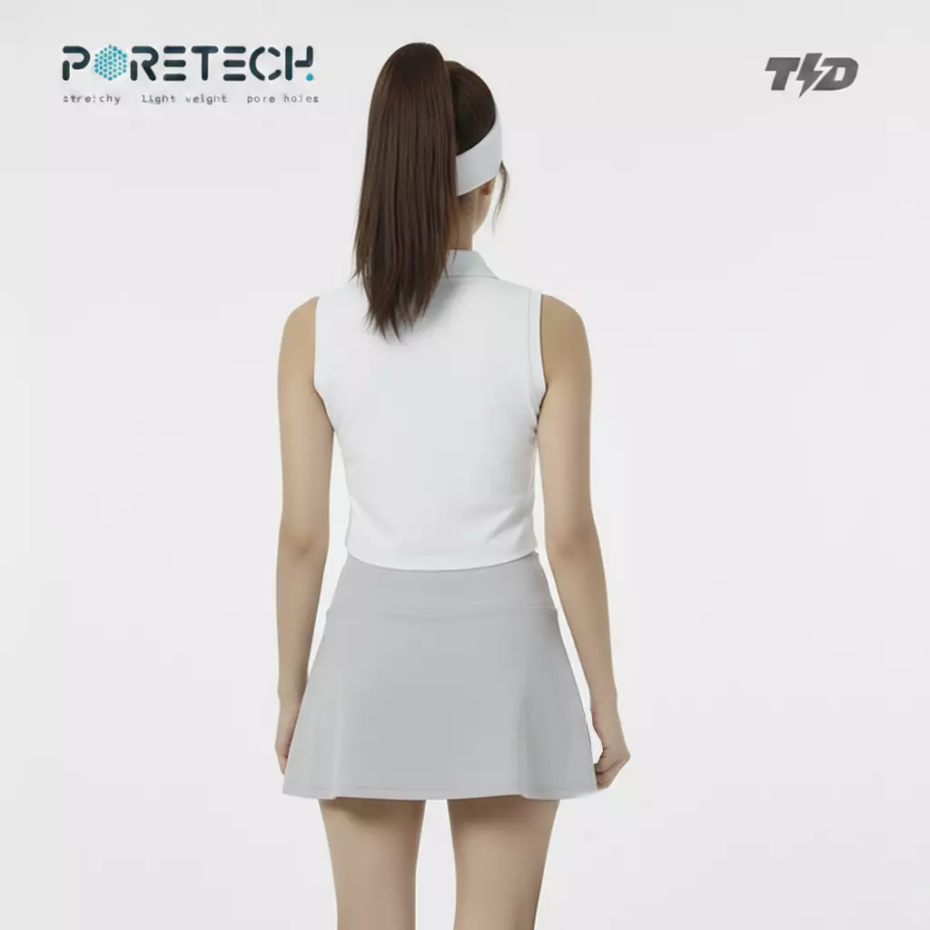 TDACTIVE Polo Padel Wanita PORETECH drifit berpori putih oatmeal LSF19