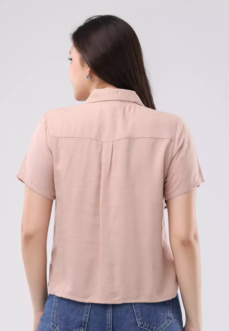 Textured Woven Short Sleeves Blouse