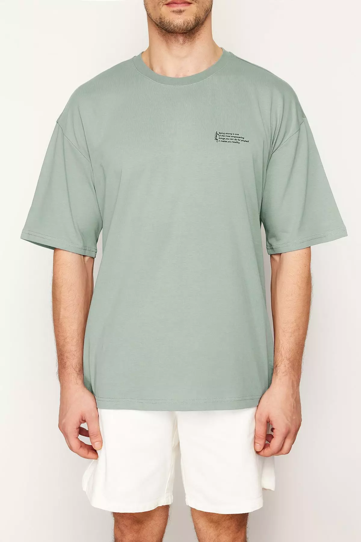 Dark Mint Oversize 100% Cotton Crew Neck Minimal Text Printed Tok Fabric T-Shirt Tmnss23Ts00084
