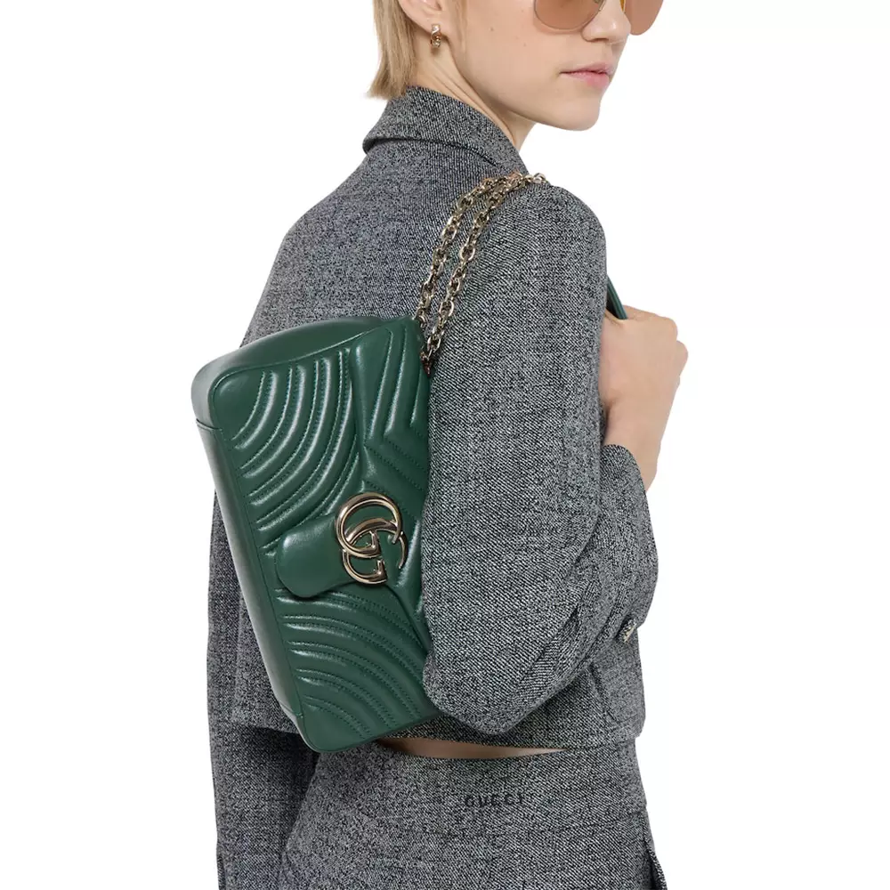 GG Marmont Medium Back Pocket Shoulder Bag Green Ghw
