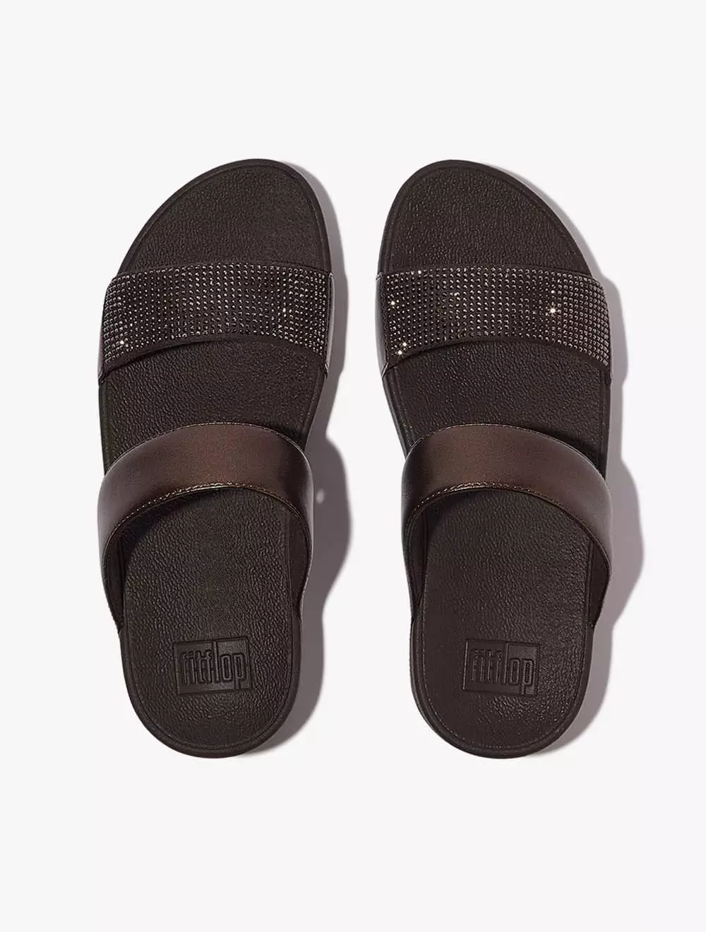 Fitflop Lulu Crystal Embellished Slides - Metallic Chocolate Brown